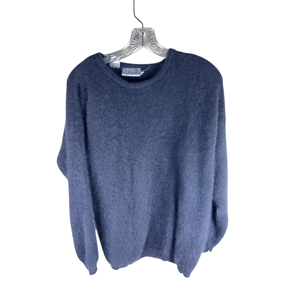 Rafaella Womens Black Fuzzy Knit Crewneck Pullover Sweater Size 1X